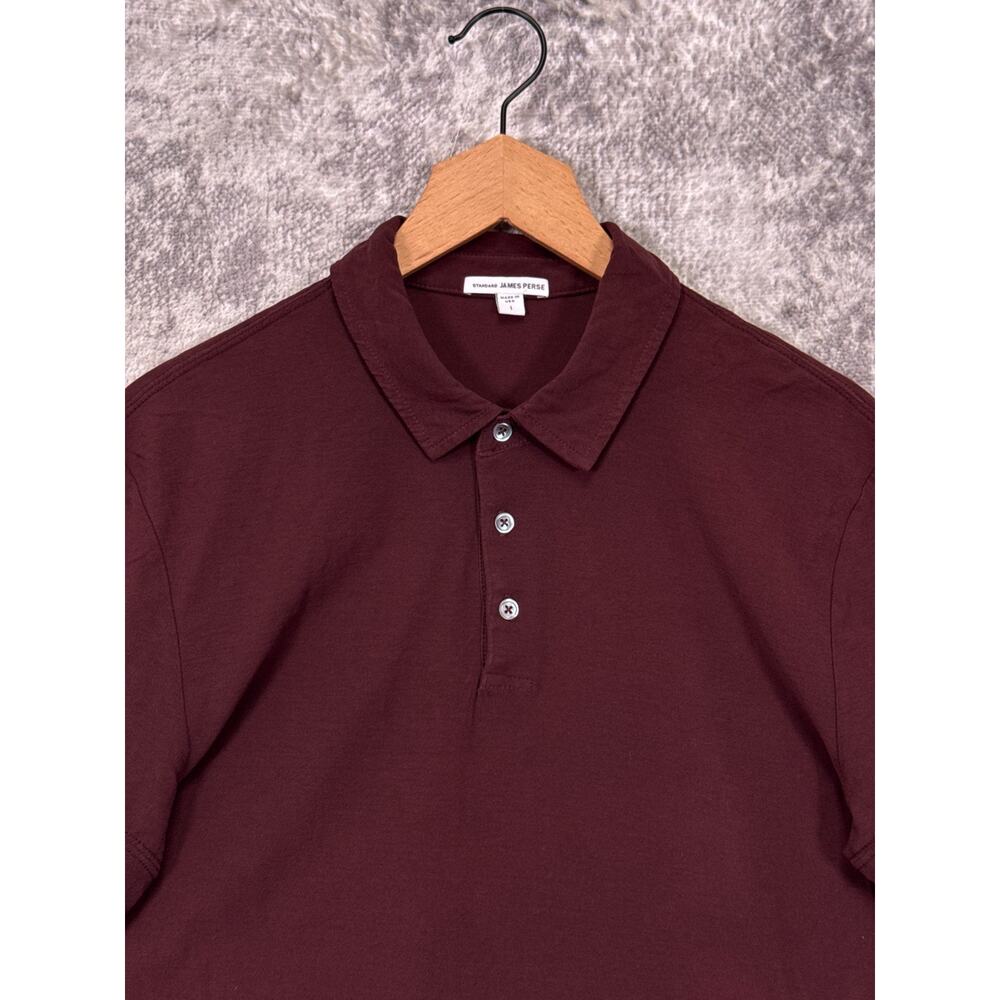 James Perse Polo Shirt 1 / Small Mens Burgundy Red Jersey Knit